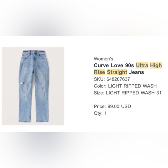 Abercrombie Curve Love 90s Ultra High Rise Straight Jeans - Picture 6 of 6